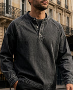 Weston Men's Vintage Washed Denim Henley Shirt