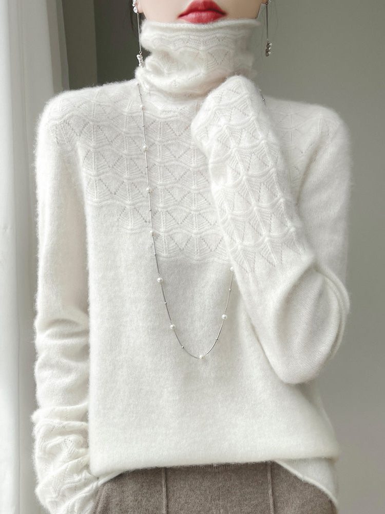Audrey Soft Cashmere Pointelle Turtleneck Sweater