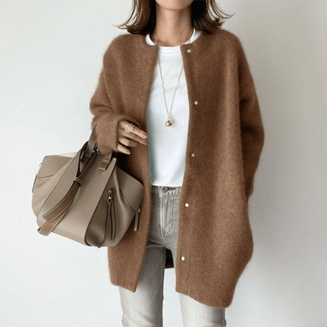 Winona Elegant Longline Crew Neck Button Cardigan