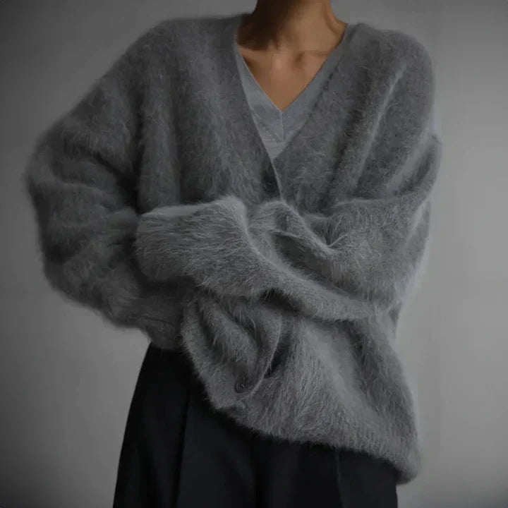Aurelia Soft Fluffy Oversized V Neck Cardigan