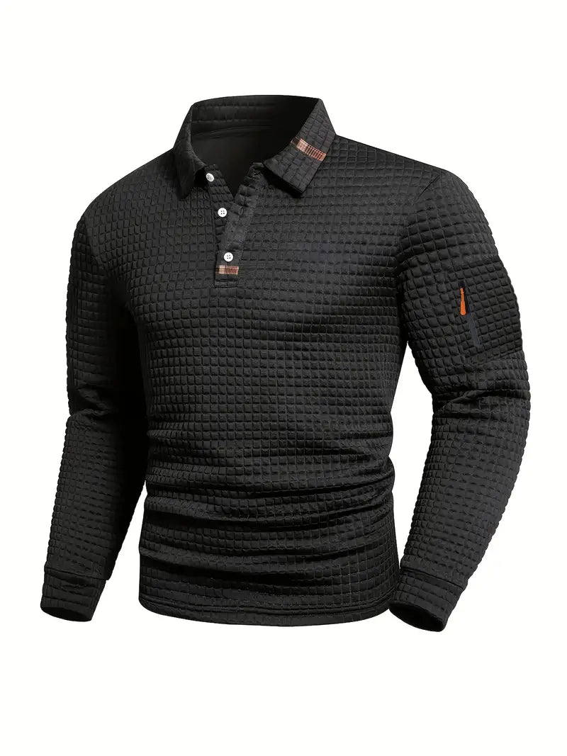 Weston Textured Long-Sleeve Polo Sweater