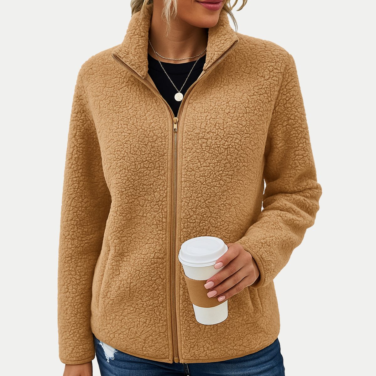 Chloe Cozy Sherpa Fleece Zip Jacket