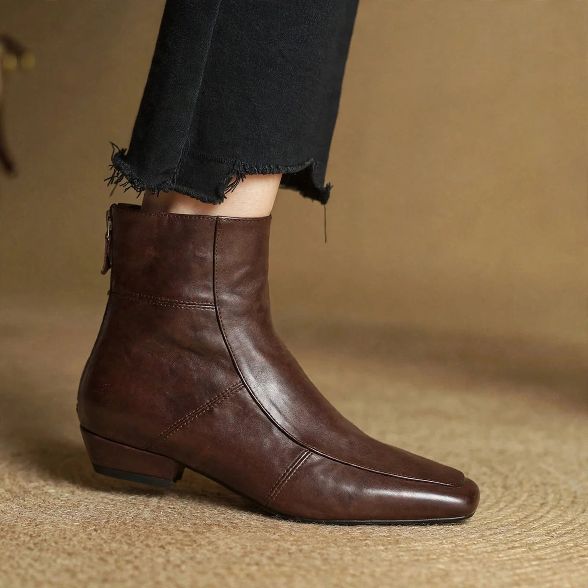 Everly Women’s Leather Square Toe Ankle Boots