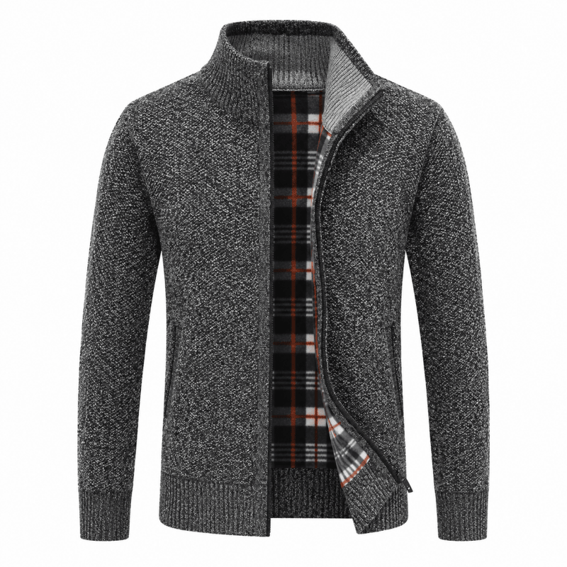 Kendrick Warm Classic Plaid Lined Zip Cardigan