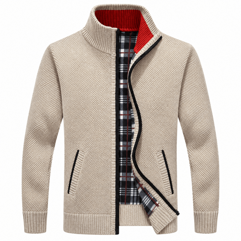 Kendrick Warm Classic Plaid Lined Zip Cardigan