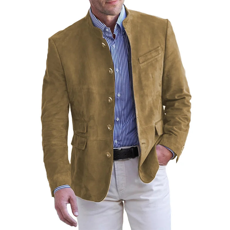 Desmond Vintage Casual Suede Stand Collar Blazer