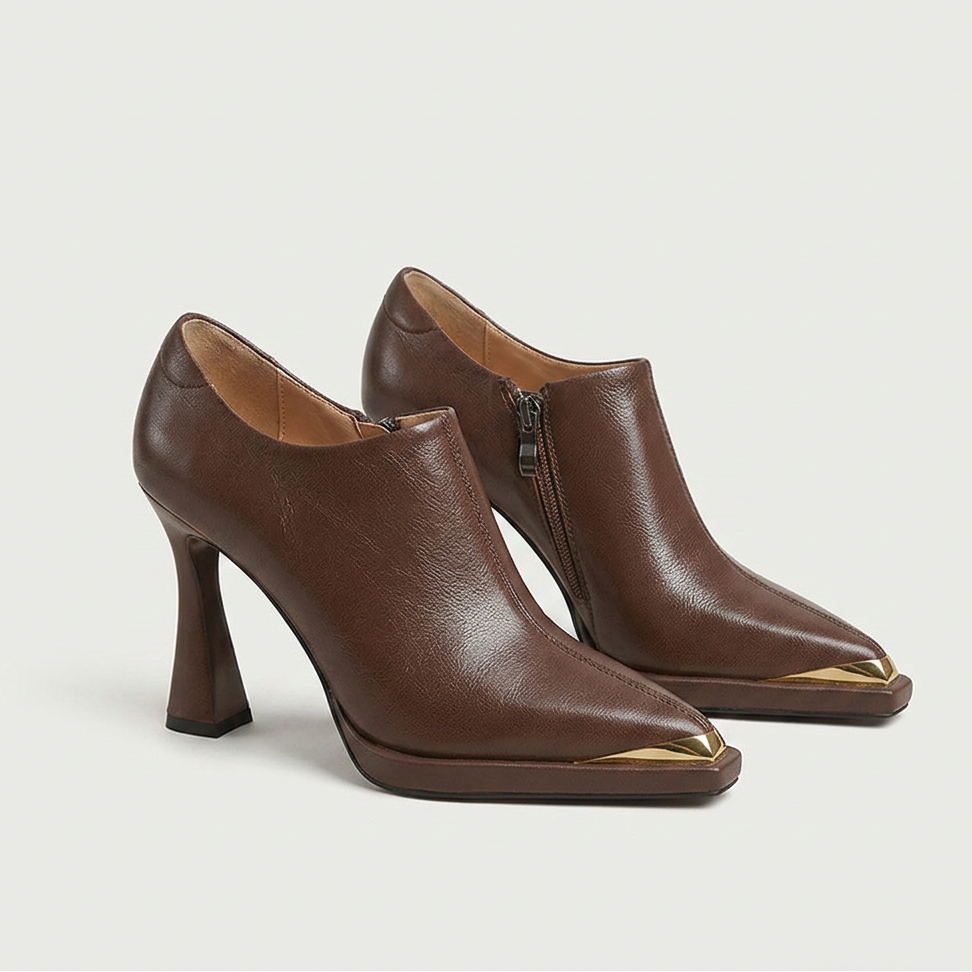 Margot Leather Square Toe Ankle Boots