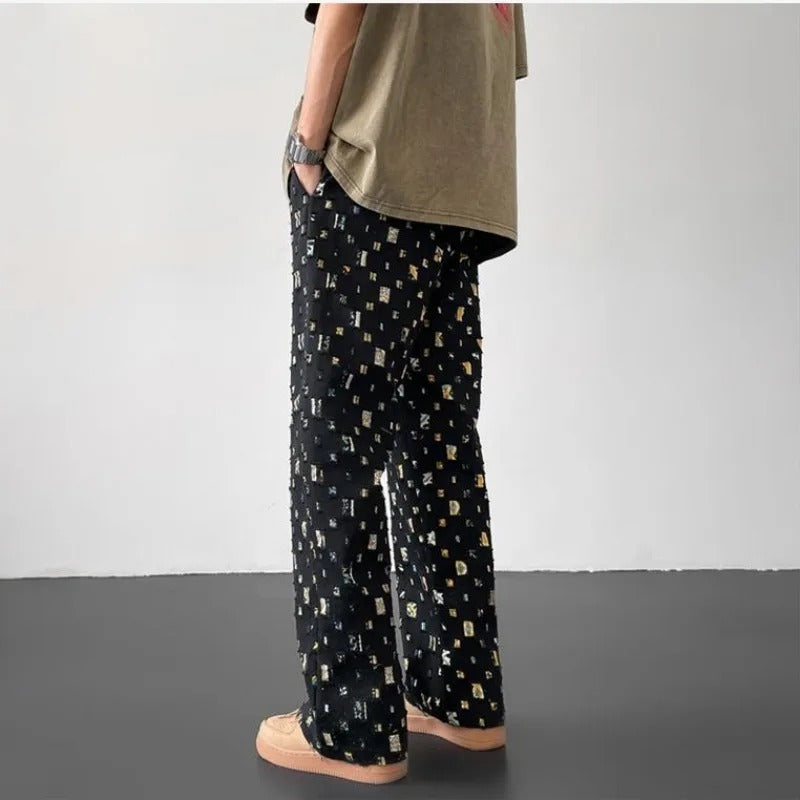 Ronan Casual Distressed Patchwork Straight Leg Pants