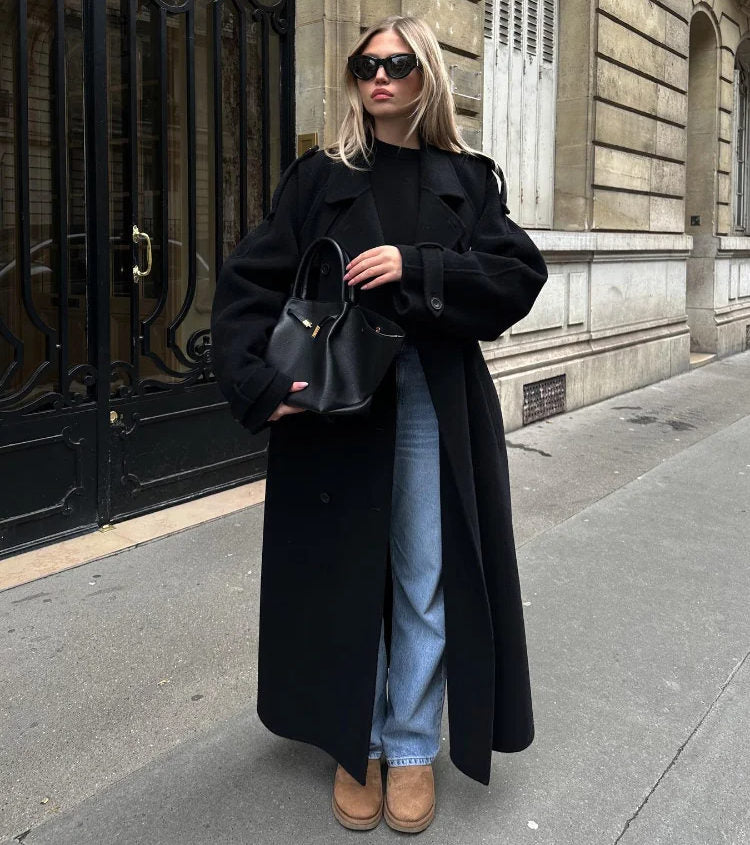 Vivienne Elegant Long Wool Double Breasted Coat