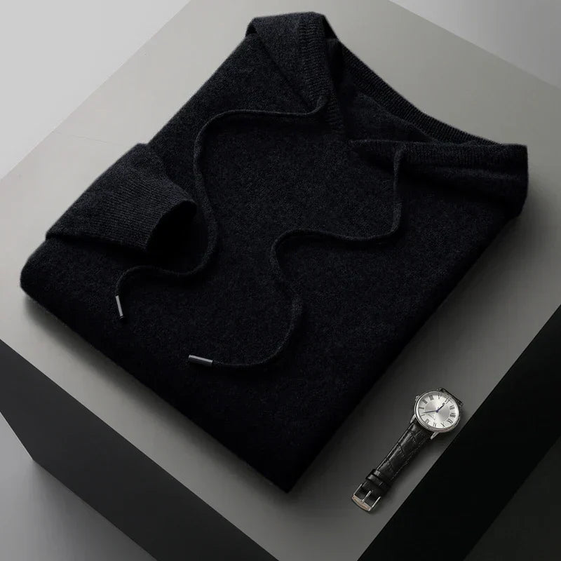 Nolan Warm Pure Wool Knitted Drawstring Hoodie