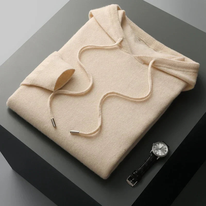Nolan Warm Pure Wool Knitted Drawstring Hoodie
