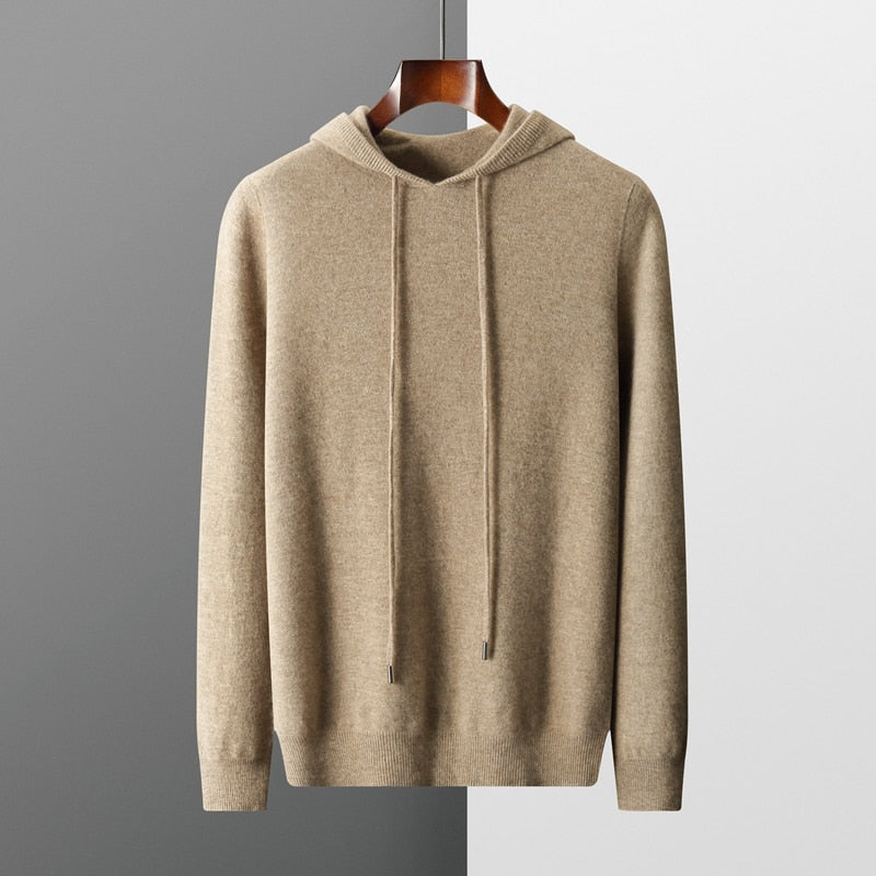 Nolan Warm Pure Wool Knitted Drawstring Hoodie