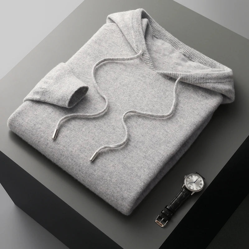 Nolan Warm Pure Wool Knitted Drawstring Hoodie