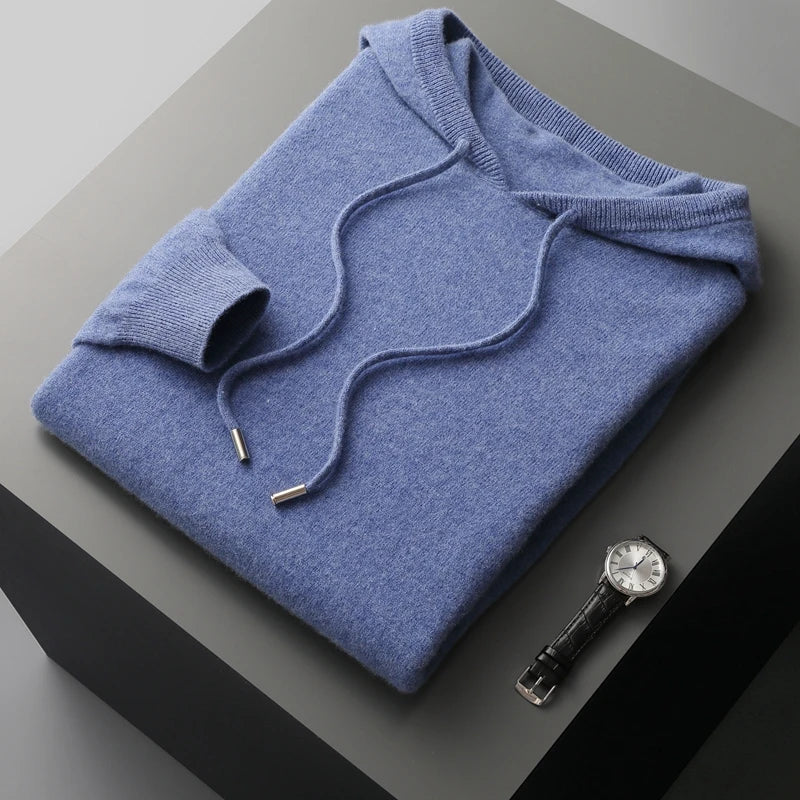 Nolan Warm Pure Wool Knitted Drawstring Hoodie