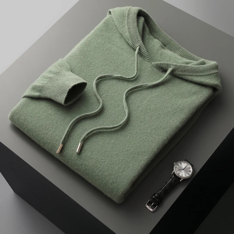 Nolan Warm Pure Wool Knitted Drawstring Hoodie