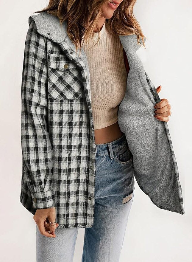 Brooke Oversized Plaid Flannel Sherpa Shacket